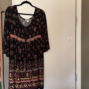 Boston Proper Black and Pink Patterned Dress